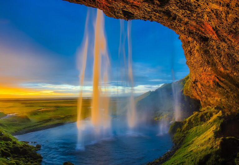 cascade cliff clouds dawn