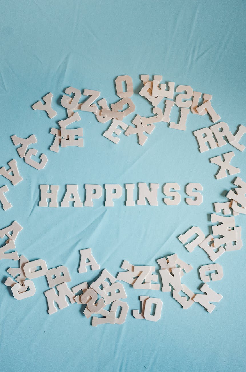 happiness text among letters